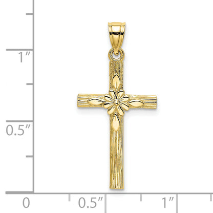 10K Yellow Gold 10K Cross W/ Flower Charm