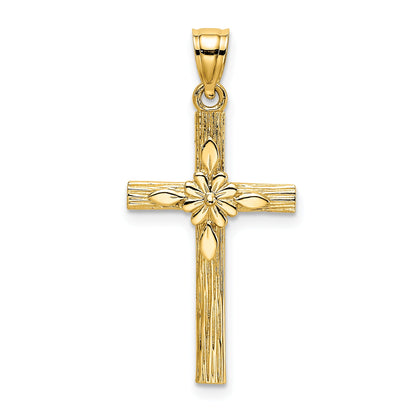 10K Yellow Gold 10K Cross W/ Flower Charm