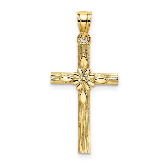 10K Yellow Gold 10K Cross W/ Flower Charm