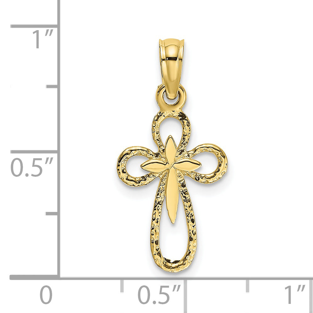 10K Yellow Gold 10K Cut-Out Cross W/ Small Interior Charm