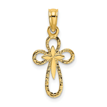 10K Yellow Gold 10K Cut-Out Cross W/ Small Interior Charm