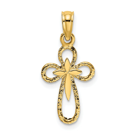 10K Yellow Gold 10K Cut-Out Cross W/ Small Interior Charm