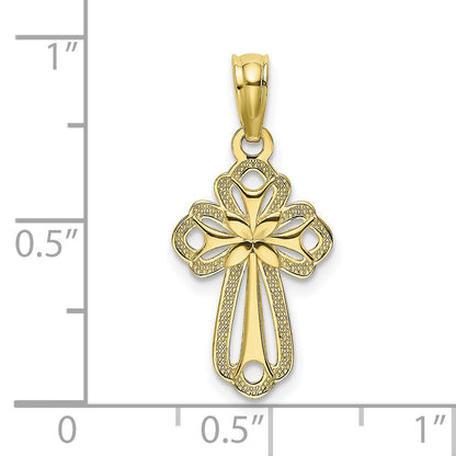 10K Yellow Gold 10K Cut-Out Polished Textured Cross Charm