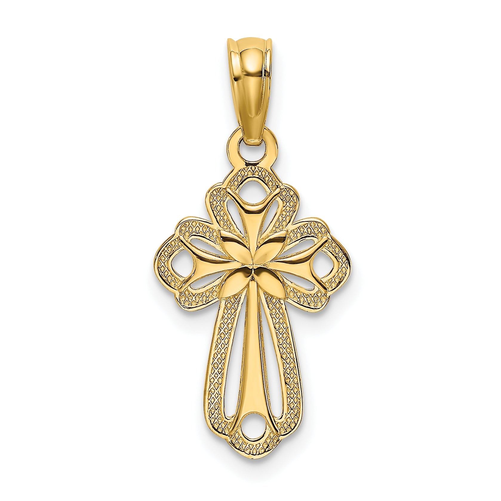 10K Yellow Gold 10K Cut-Out Polished Textured Cross Charm