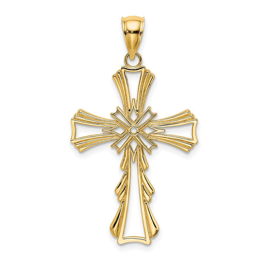10K Yellow Gold 10K Cut-Out W/ Teardrop Sides Cross Charm