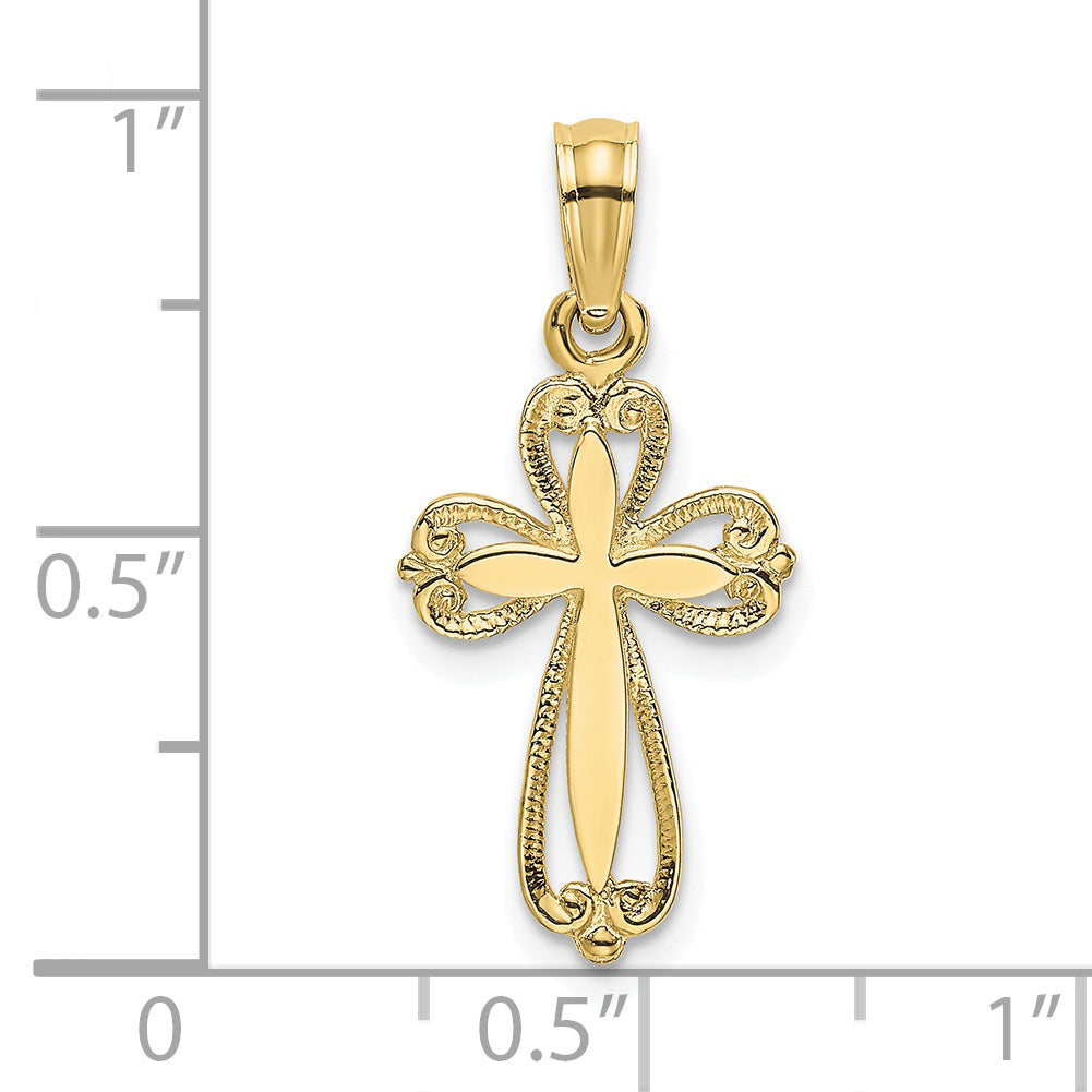 10K Yellow Gold 10K Polished And Cut-Out Engraved Cross Charm
