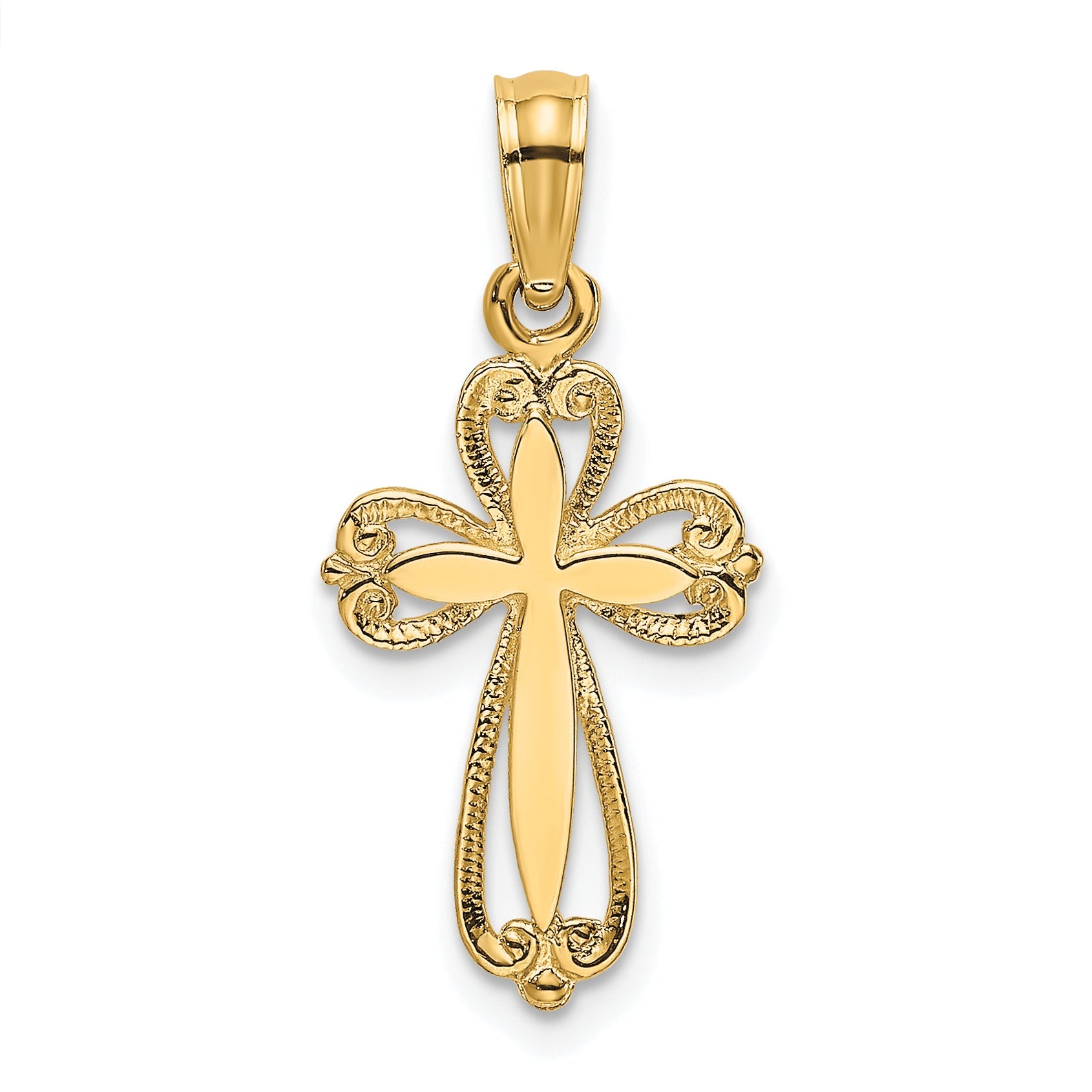 10K Yellow Gold 10K Polished And Cut-Out Engraved Cross Charm