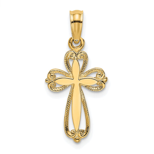 10K Yellow Gold 10K Polished And Cut-Out Engraved Cross Charm