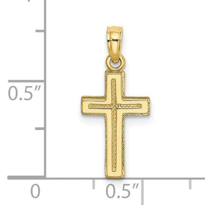 10K Yellow Gold 10K 2-D Polished Textured Cross Charm