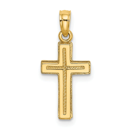 10K Yellow Gold 10K 2-D Polished Textured Cross Charm