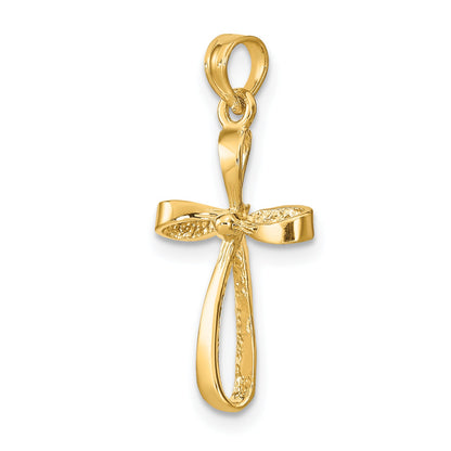 10K Yellow Gold 10K 3-D Engraved Polished Twisted Cross Charm