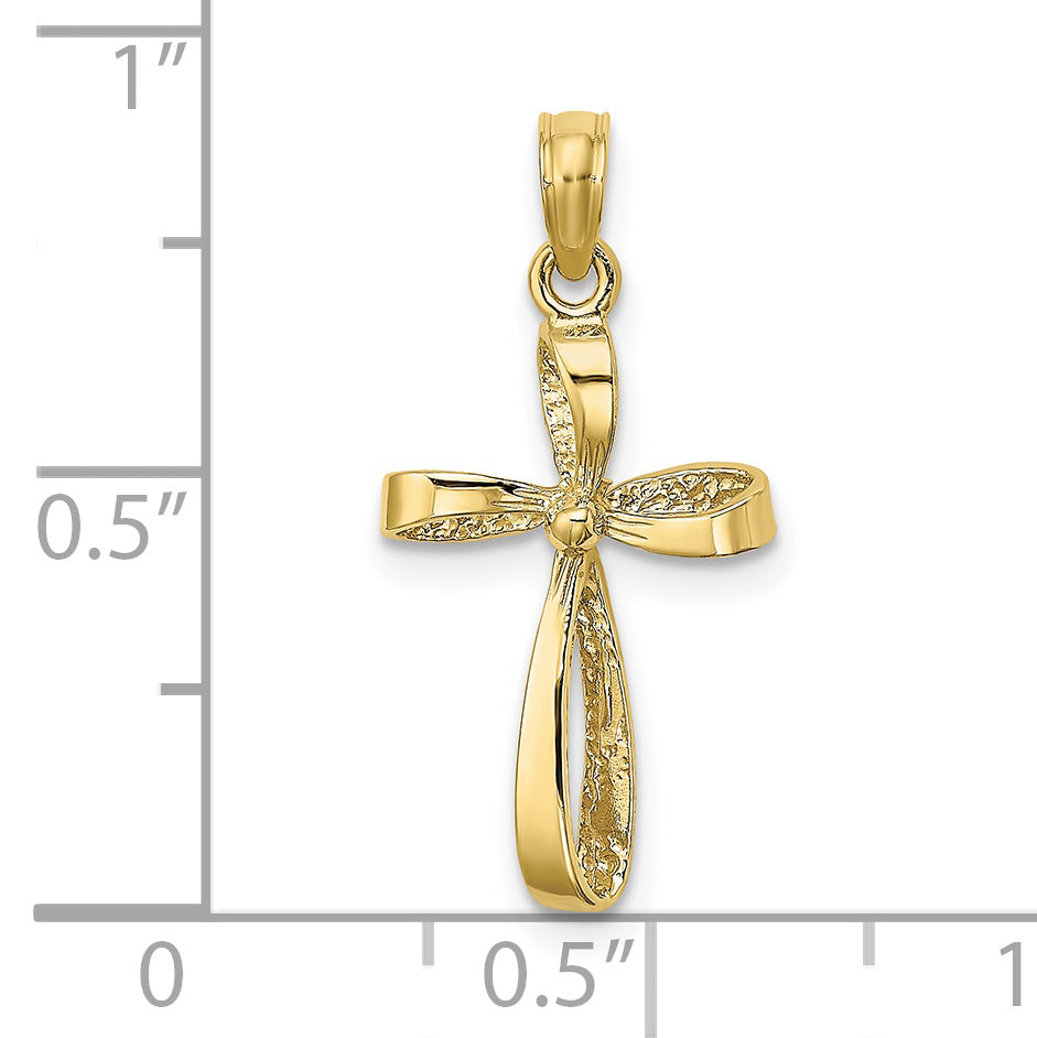 10K Yellow Gold 10K 3-D Engraved Polished Twisted Cross Charm