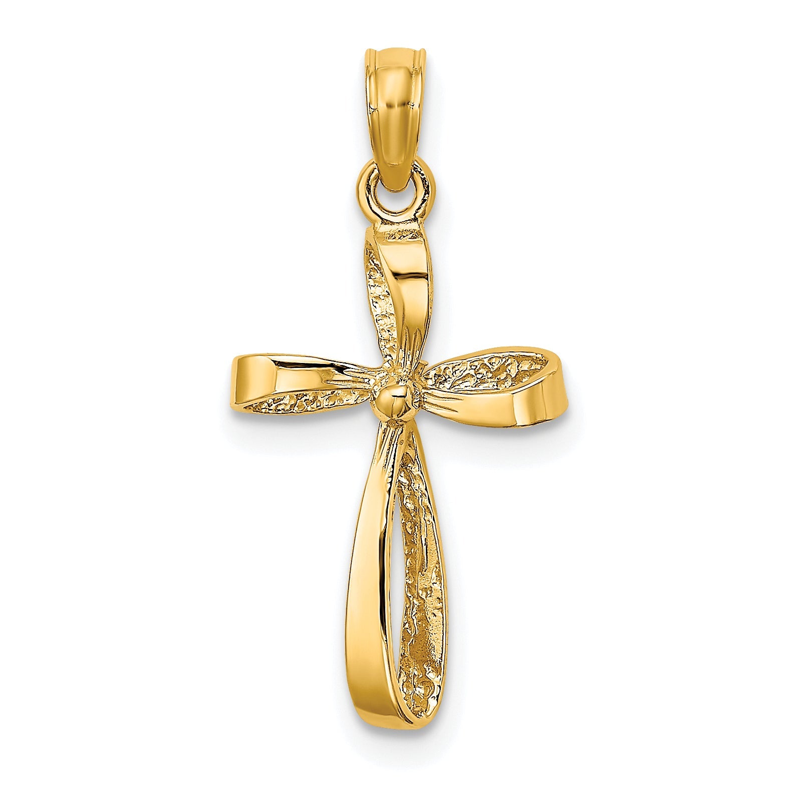 10K Yellow Gold 10K 3-D Engraved Polished Twisted Cross Charm