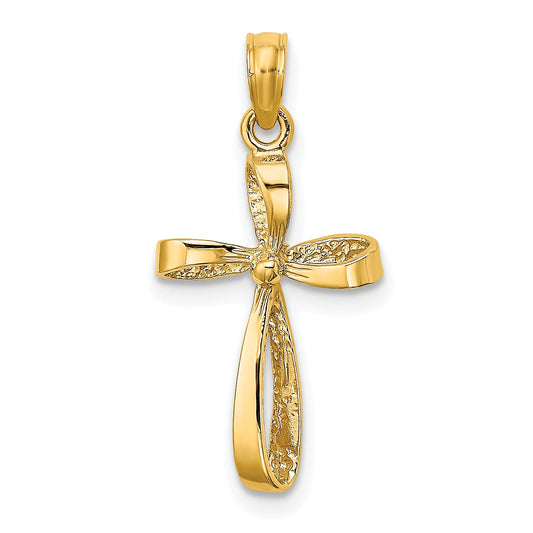 10K Yellow Gold 10K 3-D Engraved Polished Twisted Cross Charm