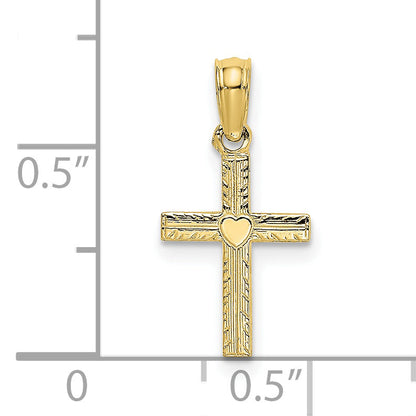 10K Yellow Gold 10K Polished Mini Cross W/ Heart Charm