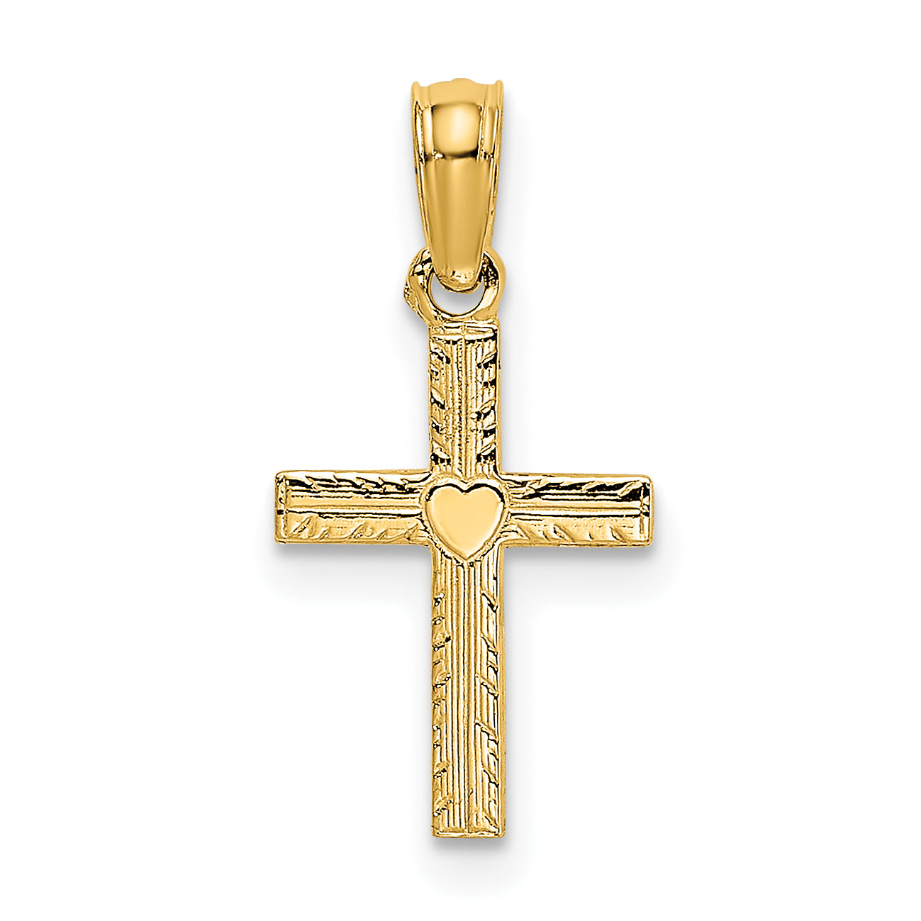 10K Yellow Gold 10K Polished Mini Cross W/ Heart Charm