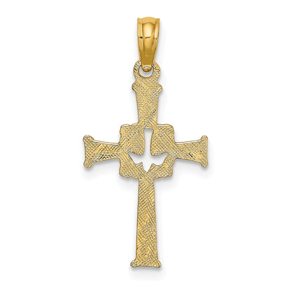 10K Yellow Gold 10K Polished And Engraved Cross Dove Charm