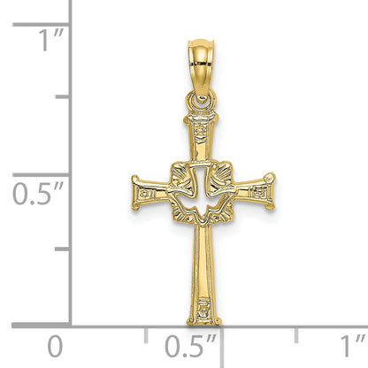 10K Yellow Gold 10K Polished And Engraved Cross Dove Charm