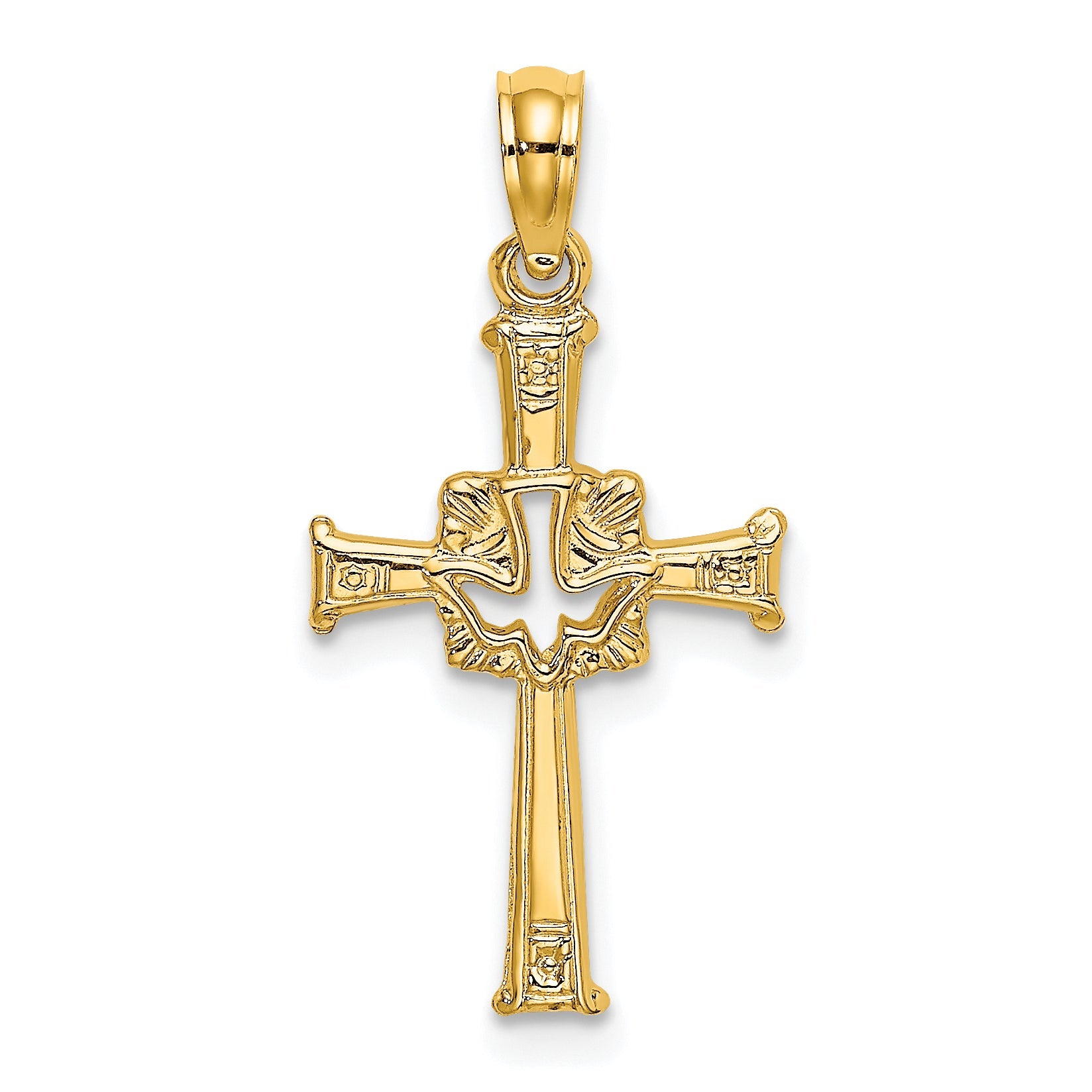 10K Yellow Gold 10K Polished And Engraved Cross Dove Charm