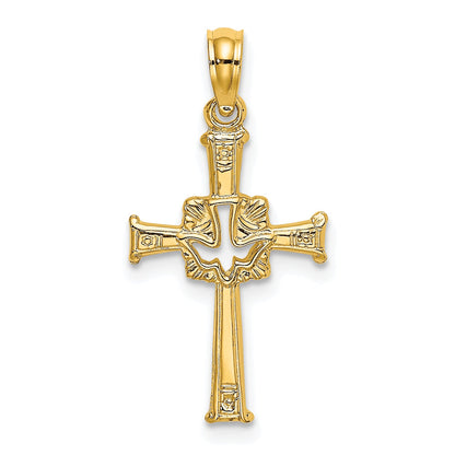 10K Yellow Gold 10K Polished And Engraved Cross Dove Charm