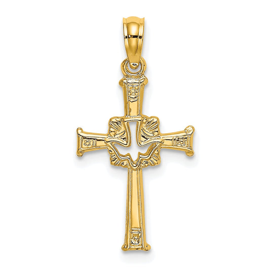 10K Yellow Gold 10K Polished And Engraved Cross Dove Charm