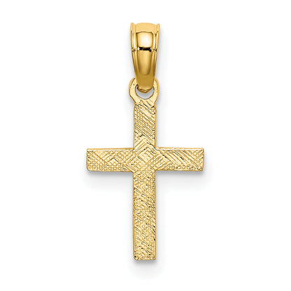10K Yellow Gold 10K Polished And Engraved Mini Cross W/ Flower Charm