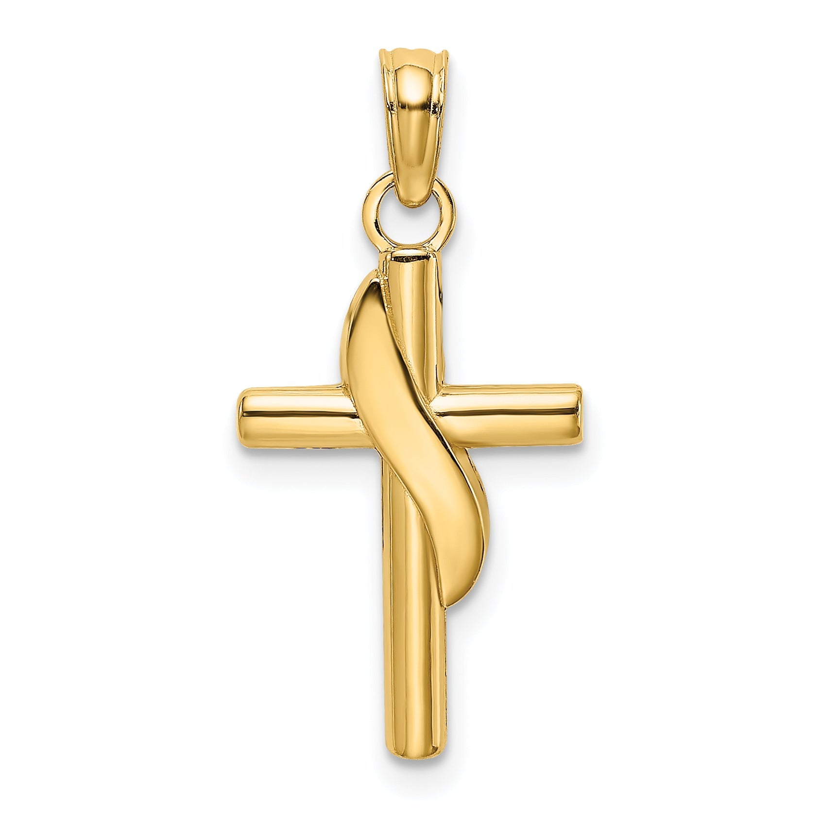 10K Yellow Gold 10K Polished W/ Banner Cross Charm