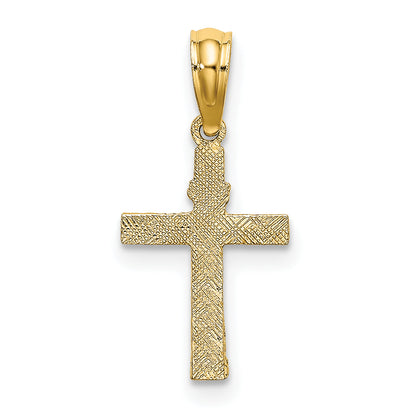 10K Yellow Gold 10K Textured Mini Cross W/ Heart Charm
