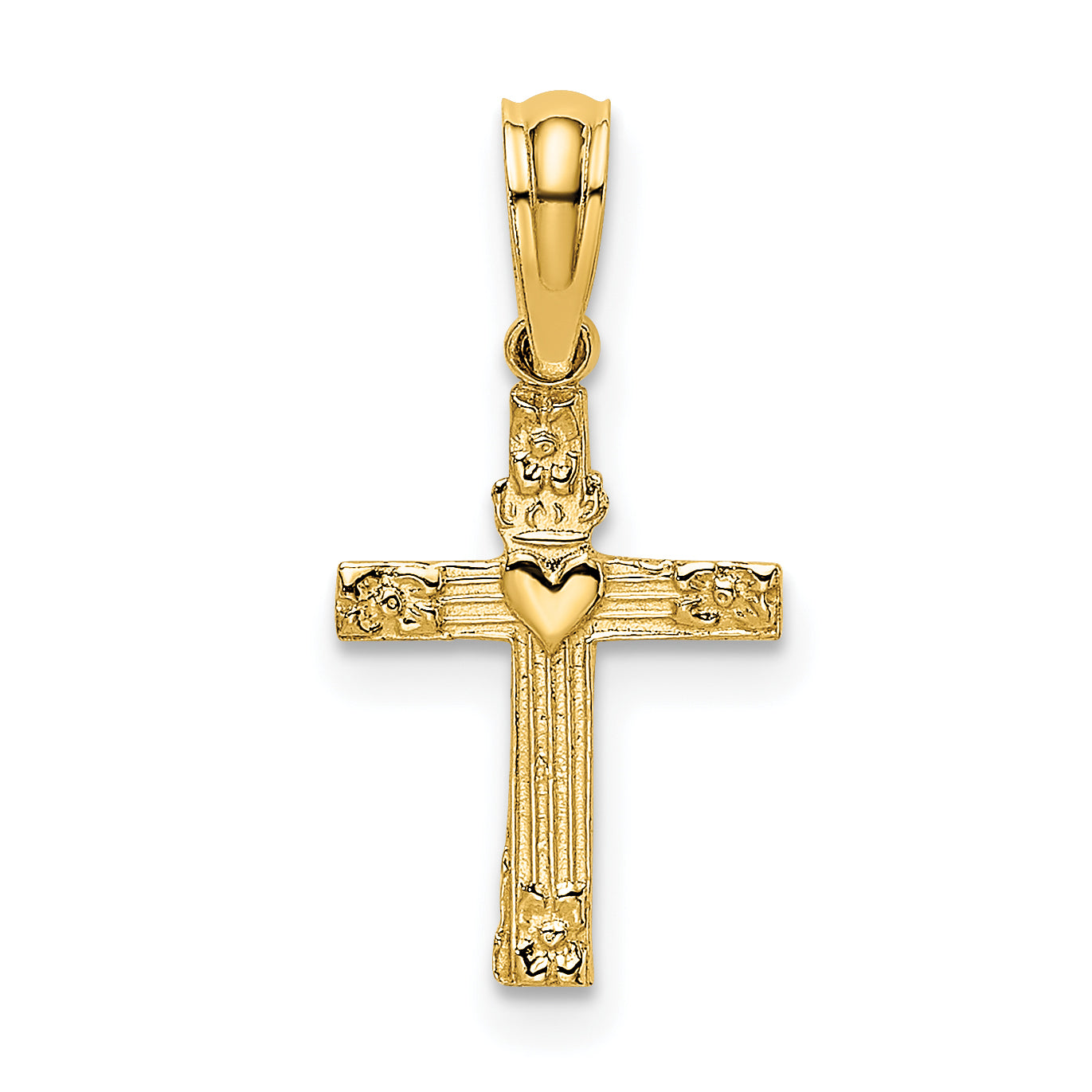 10K Yellow Gold 10K Textured Mini Cross W/ Heart Charm