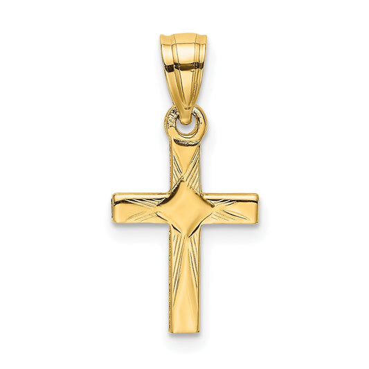 10K Yellow Gold 10K Diamond Shape Center Mini Cross Charm