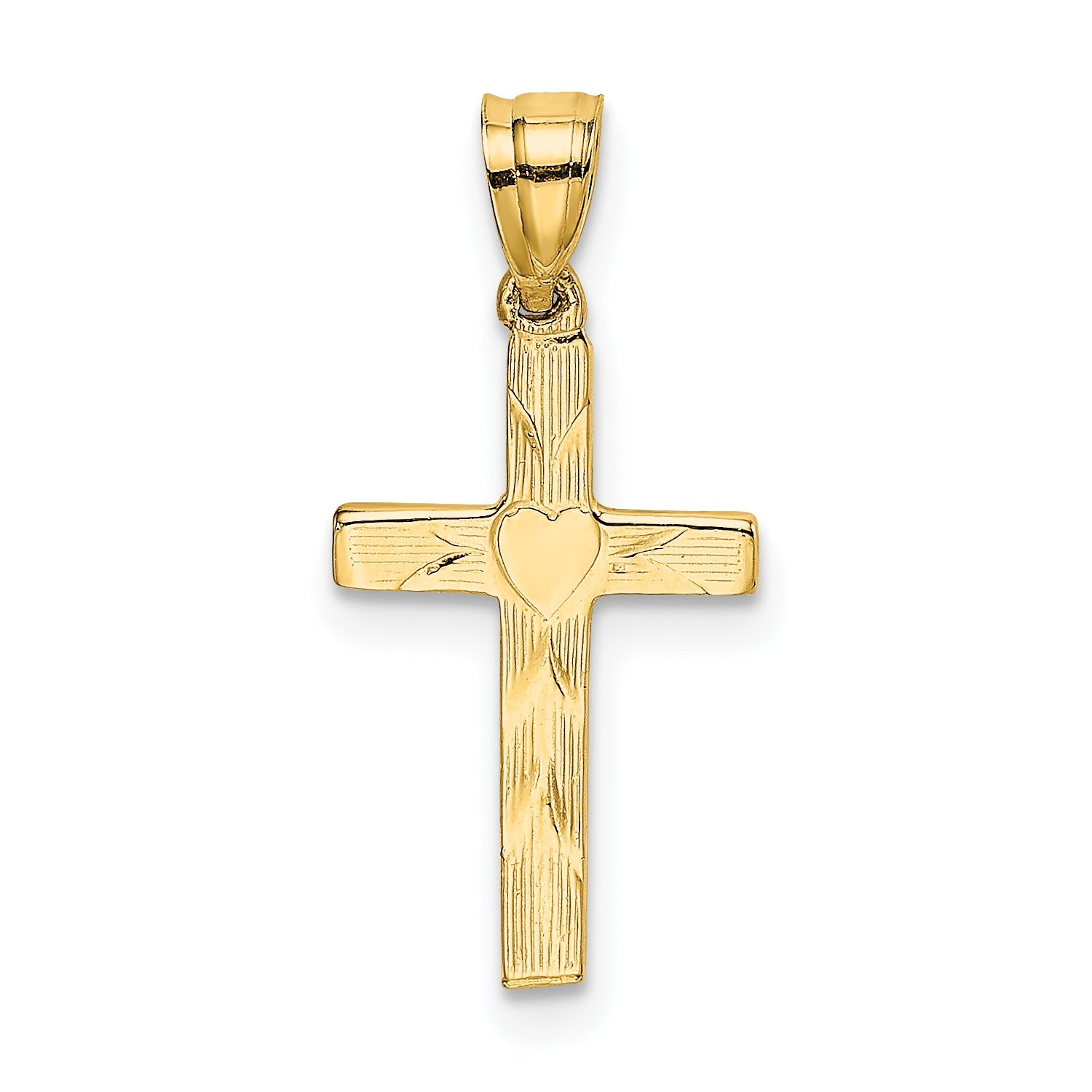10K Yellow Gold 10K Polished And Engraved Cross W/ Heart Center Charm