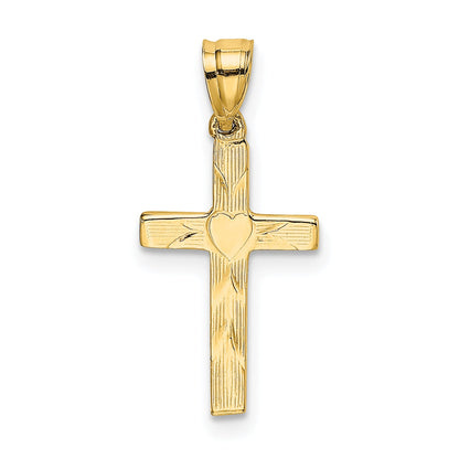 10K Yellow Gold 10K Polished And Engraved Cross W/ Heart Center Charm