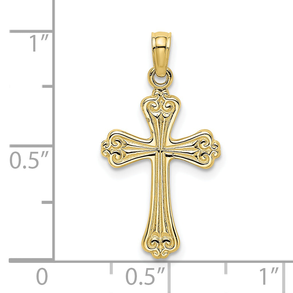 10K Yellow Gold 10K Polished Engraved Cross Charm