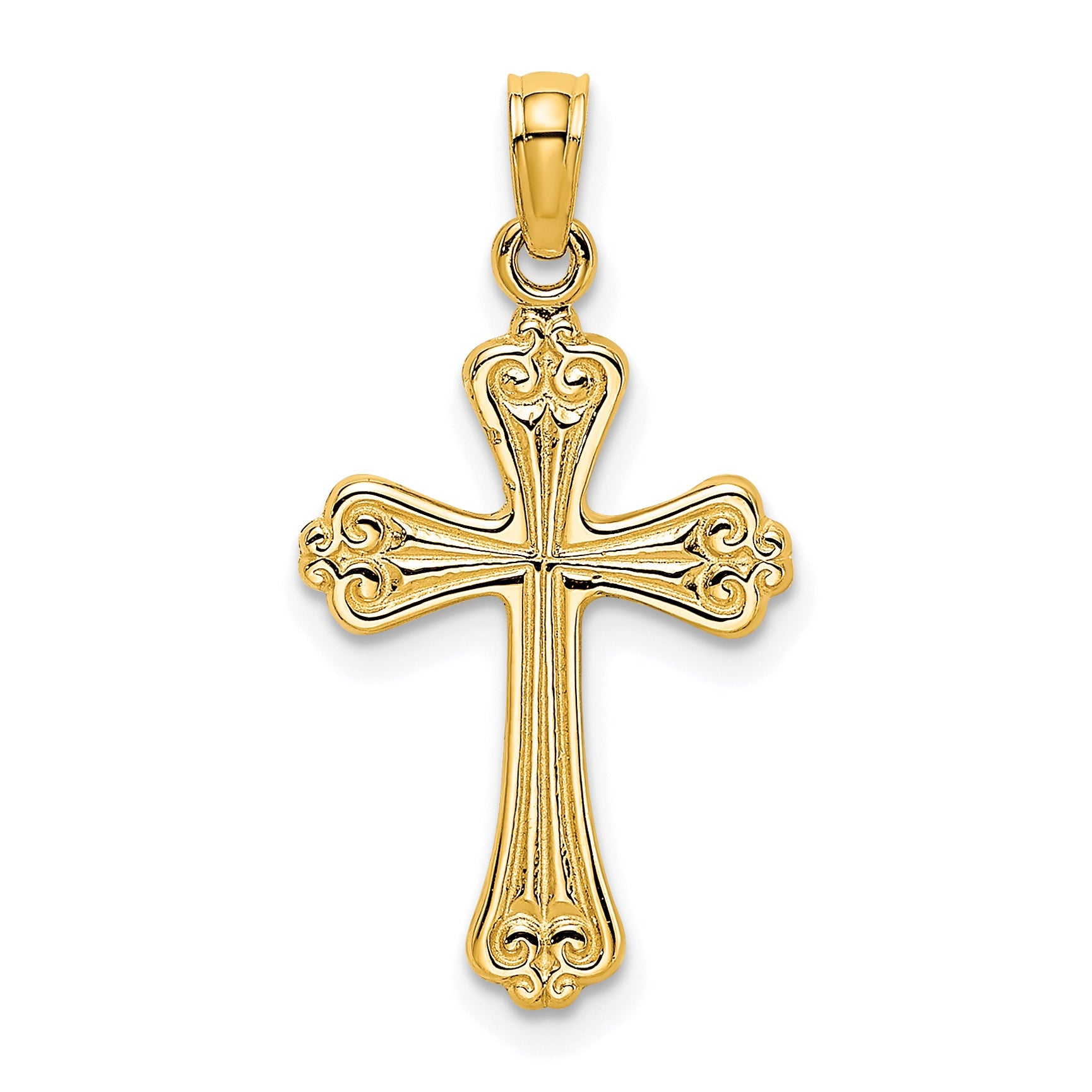 10K Yellow Gold 10K Polished Engraved Cross Charm