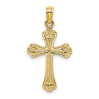 10K Yellow Gold 10K Polished Engraved Cross Charm