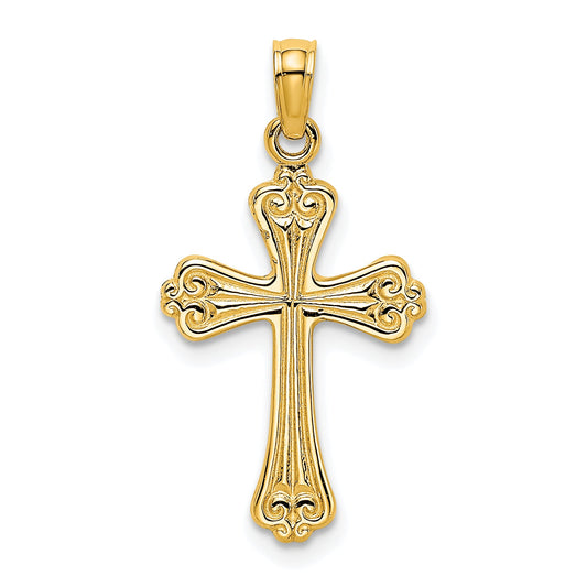 10K Yellow Gold 10K Polished Engraved Cross Charm