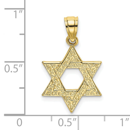 10K Yellow Gold 10K Engraved Swirls Star Of David Charm