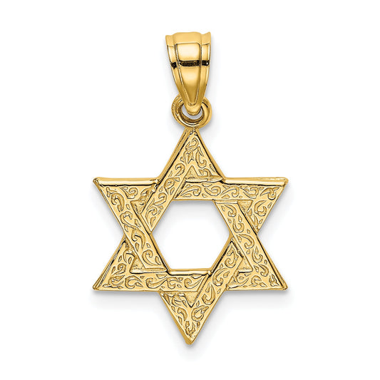 10K Yellow Gold 10K Engraved Swirls Star Of David Charm