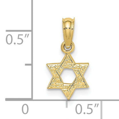 10K Yellow Gold 10K Mini Star Of David W/ Engraved Swirl Charm