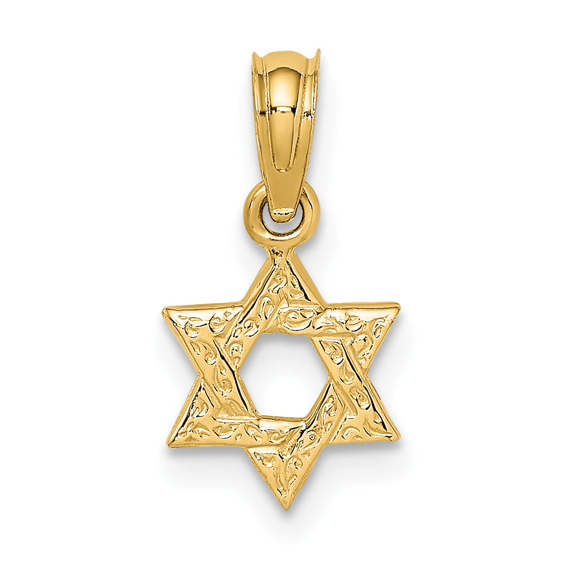 10K Yellow Gold 10K Mini Star Of David W/ Engraved Swirl Charm