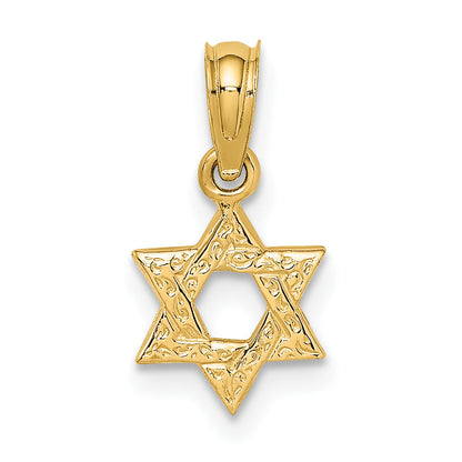10K Yellow Gold 10K Mini Star Of David W/ Engraved Swirl Charm