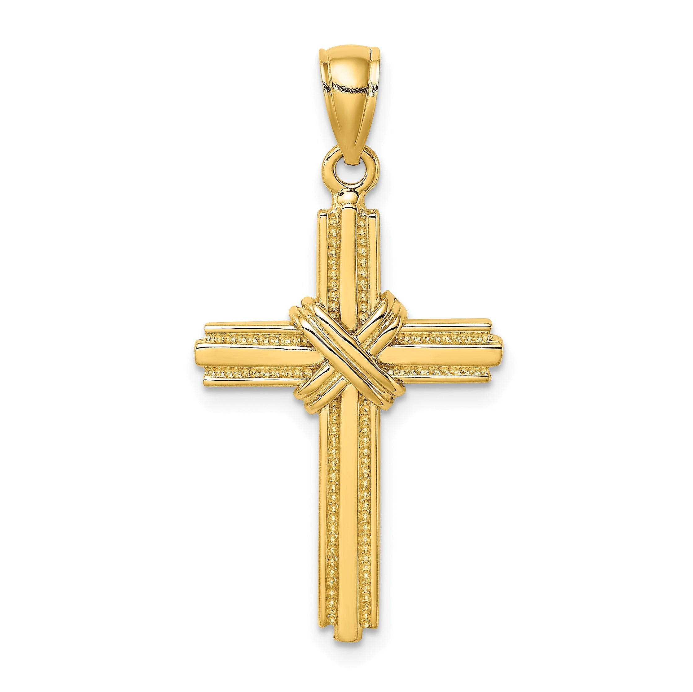 10K Yellow Gold 10K Beaded Center Design Cross Charm
