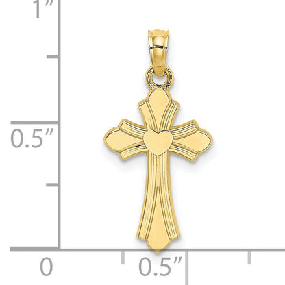 10K Yellow Gold 10K Polished Cross W/ Heart Charm
