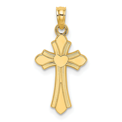 10K Yellow Gold 10K Polished Cross W/ Heart Charm