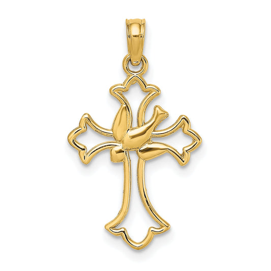10K Yellow Gold 10K Cut-Out Dove Center Cross Charm