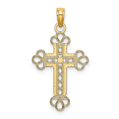 10K Yellow Gold 10K Textured And Cut-Out W/ Rope Frame Block Cross Charm