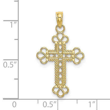 10K Yellow Gold 10K Textured And Cut-Out W/ Rope Frame Block Cross Charm