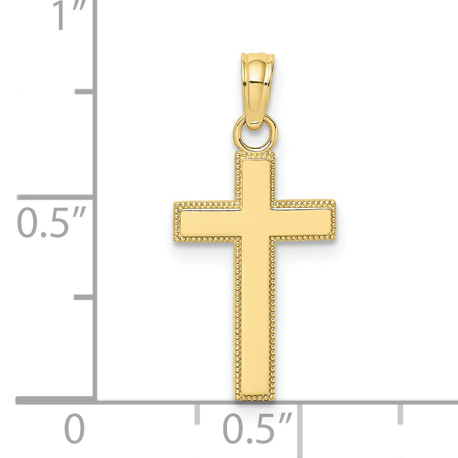 10K Yellow Gold 10K Polished Block Style Beaded Edge Cross Charm