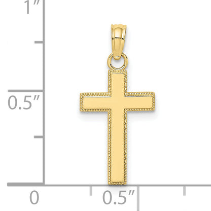 10K Yellow Gold 10K Polished Block Style Beaded Edge Cross Charm