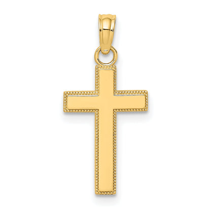 10K Yellow Gold 10K Polished Block Style Beaded Edge Cross Charm